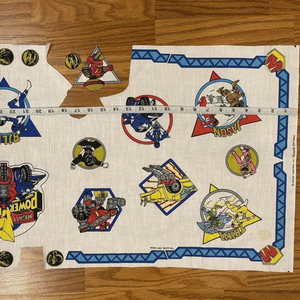 Vintage 1990s Mighty Morphin Power Rangers Fabric Panel Cotton Craft Appliques